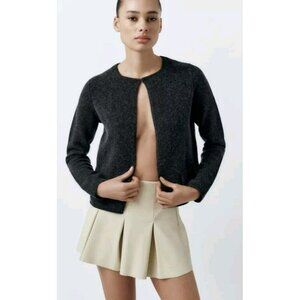 Zara Camel Pleated Mini Faux Leather Skirt Beigel Womens Xl 18.5" Ptp 2249 872